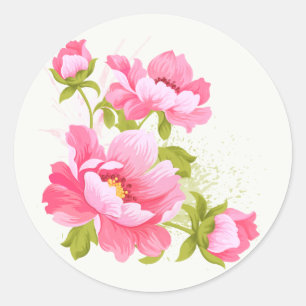 Floral Watercolor Pink Peonies Flower Stickers