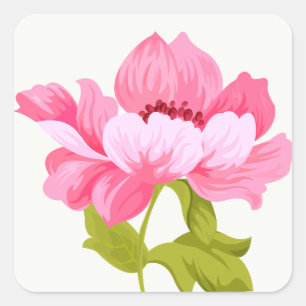 Floral Watercolor Pink Peonies Flower Wedding Square Sticker