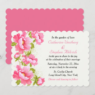 Floral Watercolor Pink Peony Flower Wedding Invitation