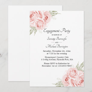 Floral Watercolor Pink Rose Engagement Party Invitation
