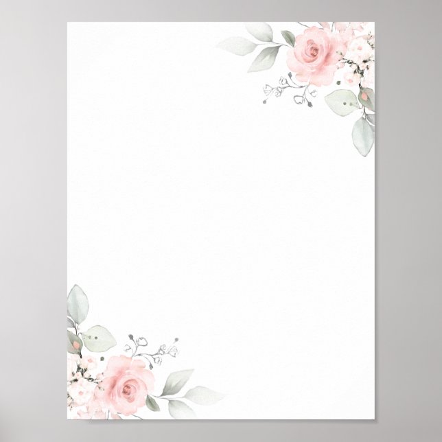 Floral Watercolor Pink Rose Girl BLANK Poster (Front)