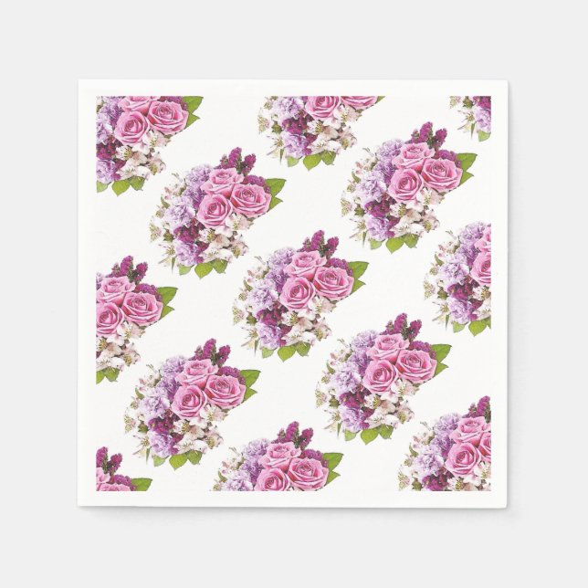 Floral Watercolor Pink Roses Bouquet Template Napkin (Front)