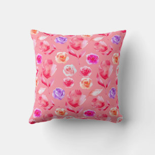 FLORAL WATERCOLOR PINK ROSES THROW PILLOW