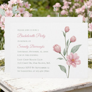 Floral Watercolor Pink Sage Bachelorette Party Invitation