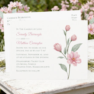 Floral Watercolor Pink Sage Garden Wedding Invitation Postcard