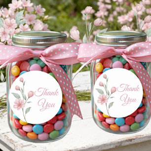 Floral Watercolor Pink Sage Wedding Thank You Classic Round Sticker