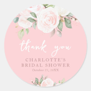 Floral Watercolor Pink Thank you Bridal Shower Classic Round Sticker