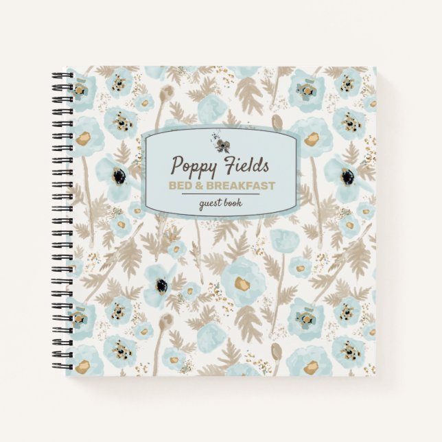 Floral Watercolor Poppies Rental Guest Book (Front)