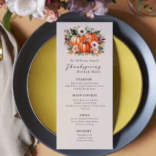 Floral Watercolor Pumpkin Elegant Thanksgiving  Menu