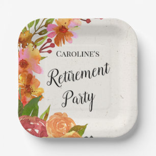 Floral Watercolor Retirement Party Poster Paper Plate