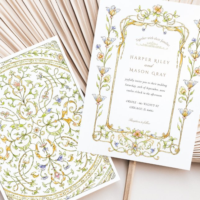Floral Watercolor Rococo Frame Wedding Invitation (Creator Uploaded)