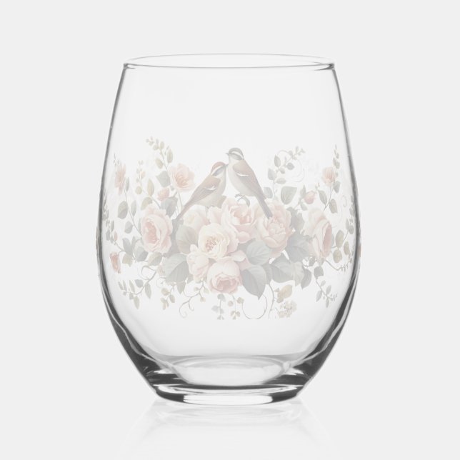 Floral Watercolor Romance Stemless wedding Stemless Wine Glass (Left)