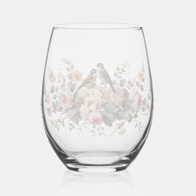 Floral Watercolor Romance Stemless wedding Wine Glass (Left)