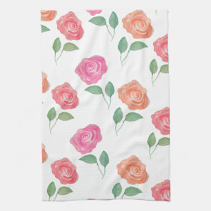 Floral Watercolor Rose Tea Towel