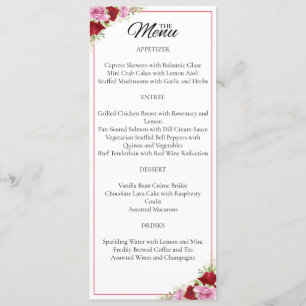 Floral Watercolor Rose Wedding Menu