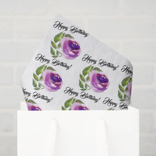 Floral Watercolor Roses Pattern Happy Birthday Tissue Paper