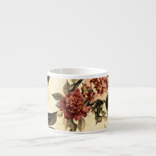 Floral Watercolor Roses, Peonies Pattern. Espresso Cup