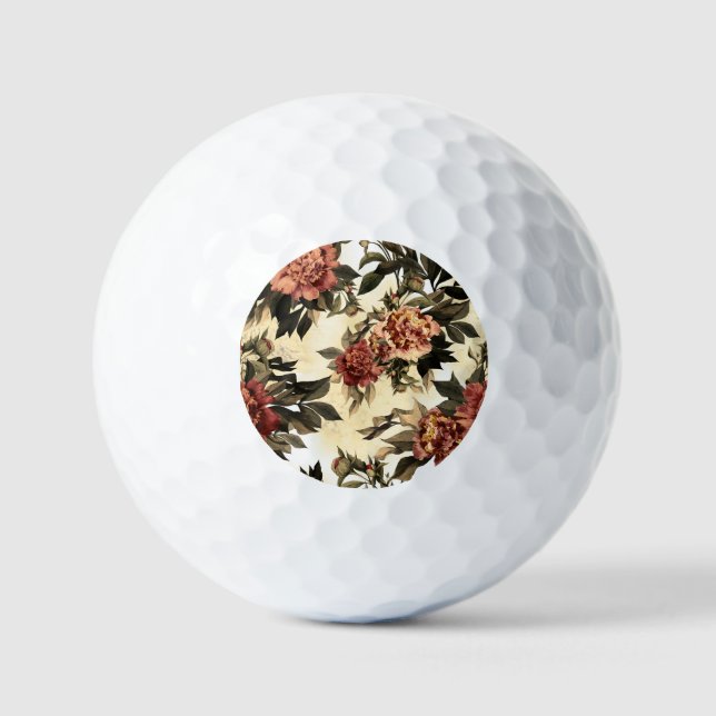 Floral Watercolor Roses, Peonies Pattern. Golf Balls (Front)