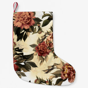 Floral Watercolor Roses, Peonies Pattern. Small Christmas Stocking