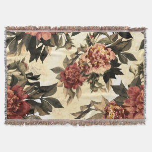 Floral Watercolor Roses, Peonies Pattern. Throw Blanket
