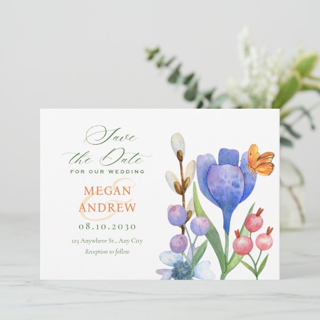 Floral watercolor save the date (Standing Front)