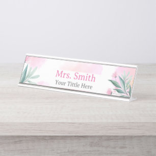 Floral Watercolor School Teacher  Personalised  Desk Name Plate