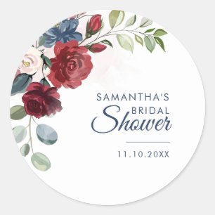 Floral Watercolor Script Bridal Shower Classic Round Sticker