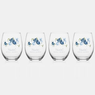 Floral Watercolor Script Bridal Shower Stemless Wine Glass