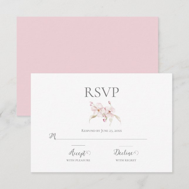 Floral Watercolor Script Pastel Pink Wedding RSVP Card (Front/Back)