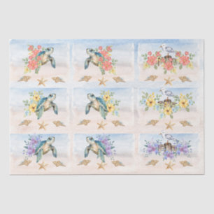 Floral Watercolor Sea Turtles & Sandpipers Tissue Paper