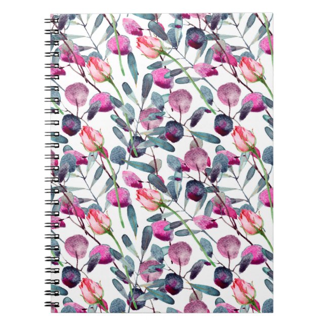 Floral watercolor seamless pattern. Field herbs an Notebook (Front)