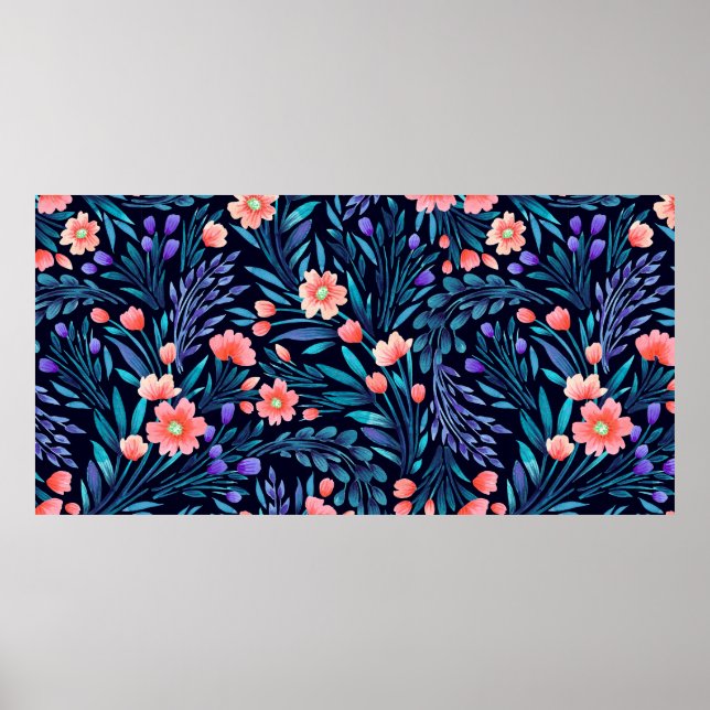 Floral watercolor seamless pattern. poster (Front)