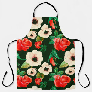Floral watercolor seamless pattern. White poppies Apron