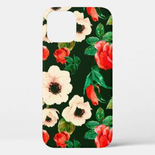 Floral watercolor seamless pattern. White poppies  iPhone 12 Case