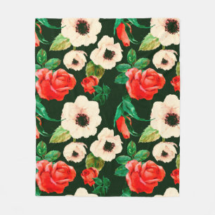 Floral watercolor seamless pattern. White poppies Fleece Blanket
