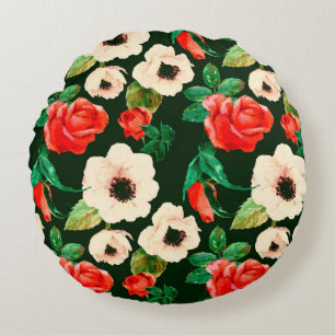 Floral watercolor seamless pattern. White poppies Round Cushion
