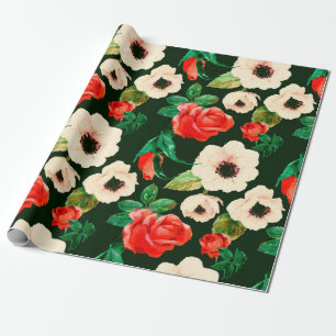 Floral watercolor seamless pattern. White poppies Wrapping Paper