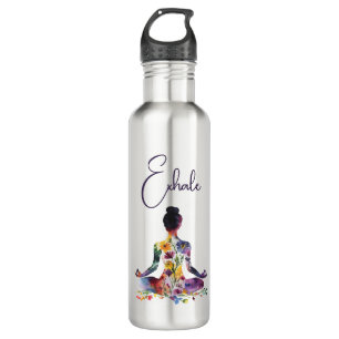 Floral Watercolor Silhouette Yoga Quote Monogram 710 Ml Water Bottle