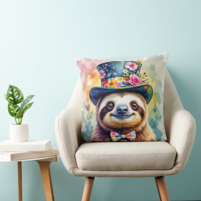 Floral Watercolor Sloths 2 Cushion (Chair)