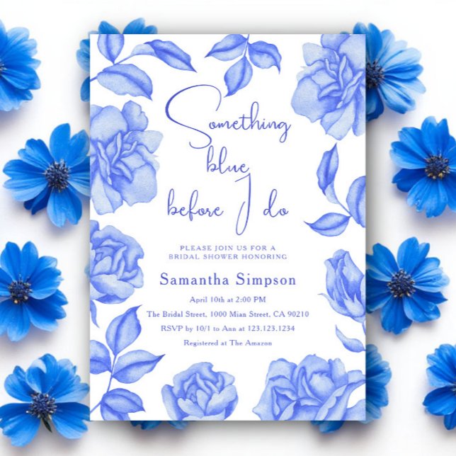 Floral Watercolor Something Blue Bridal Shower Invitation (Creator Uploaded)