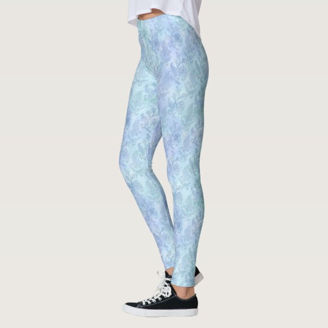 Floral Watercolor Sparkle Pattern Blue Leggings (Left)