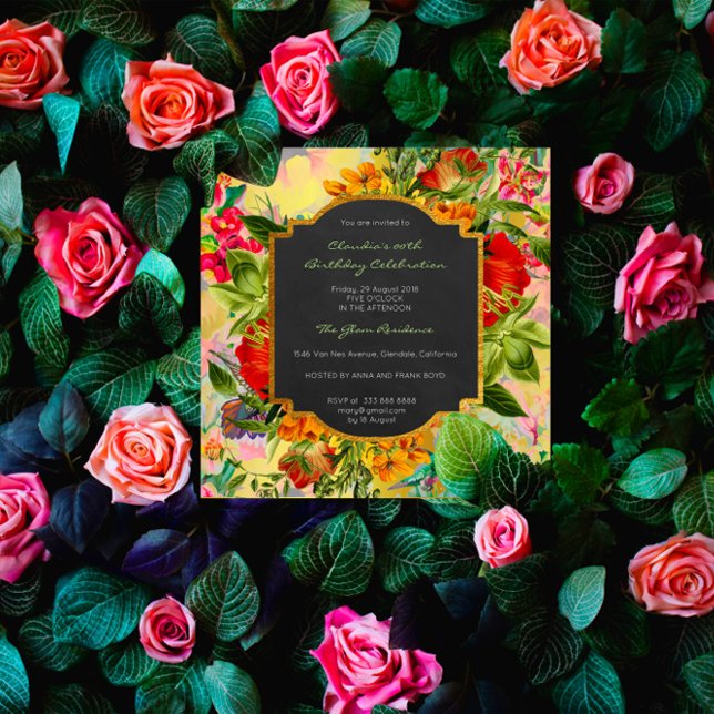 Floral Watercolor Spring Baroque Birthday Gold Invitation (Creator Uploaded)