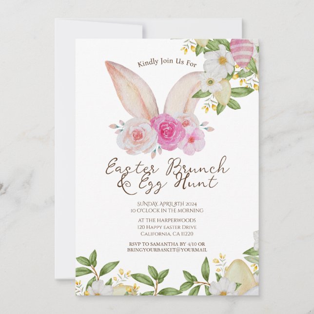 floral watercolor Spring easter brunch & egg hunt Invitation (Front)
