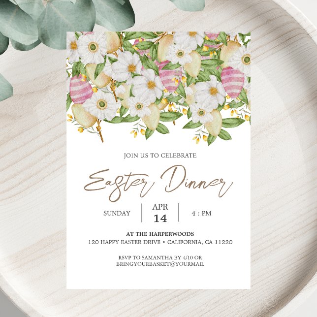 floral watercolor Spring Easter Dinner Invitation (Creator Uploaded)