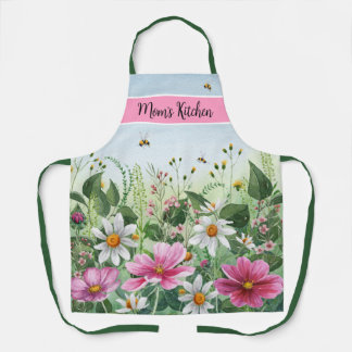 Floral watercolor spring flower personalised name  apron