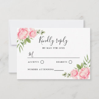 Floral watercolor spring / summer rose wedding RSVP card
