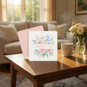 Floral Watercolor Square Thank You Card