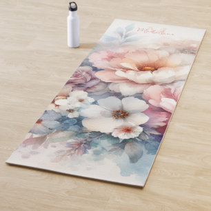 Floral Watercolor Stylish Pastels Name Monogram Yoga Mat
