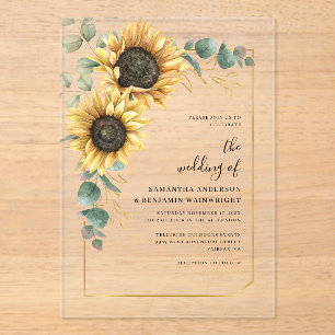 Floral Watercolor Sunflower Wedding Acrylic Invitations