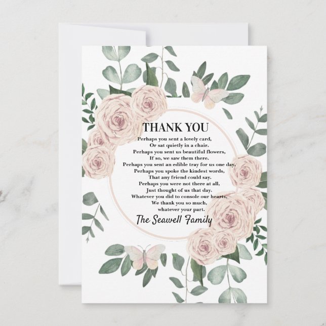 Floral Watercolor Sympathy Thank You Card (Back)